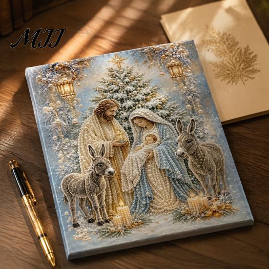 Nativity Craft for Adults Faux Pearl Art Kit, Holy Family Painting DIY Catholic Prayer Corner Decorations 3D Religious Set Adults, Home Christmas Wall