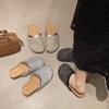 Thick-bottomed Mesh Rhinestone Bag Head Half Slippers Women's 2025 Summer New Outer Wear Lazy One Pedal Beach Cool Slippers