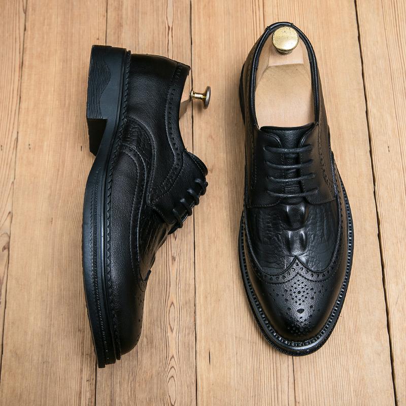 Italian Brand Men'S Brogue Shoes Retro Classic Men'S Leather Casual Shoes High-Quality Crocodile Pattern Business Shoes