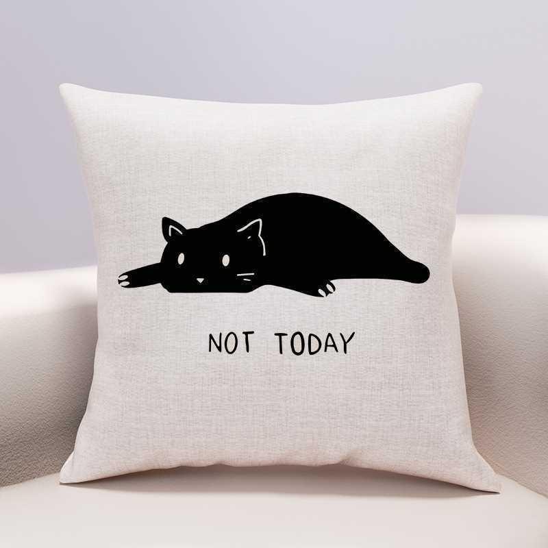 Minimalist Black Cat Silhouette Throw Pillow Cover - Artistic Animal Home Decor
