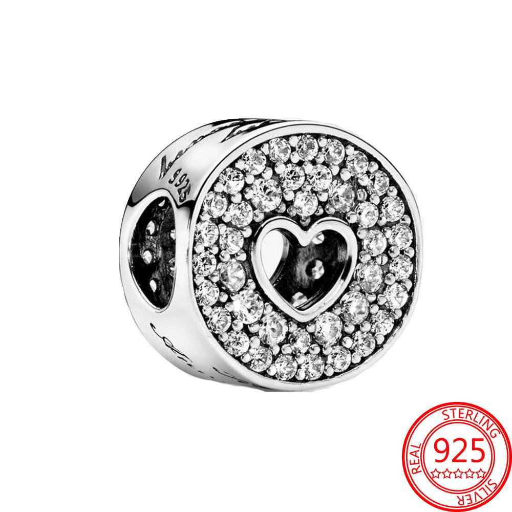Authentic 925 Sterling Silver Rose Gold Round Cutout Pavé & Heart Anniversary Charm Fit Fashion Bracelet Jewelry Graduation Gift