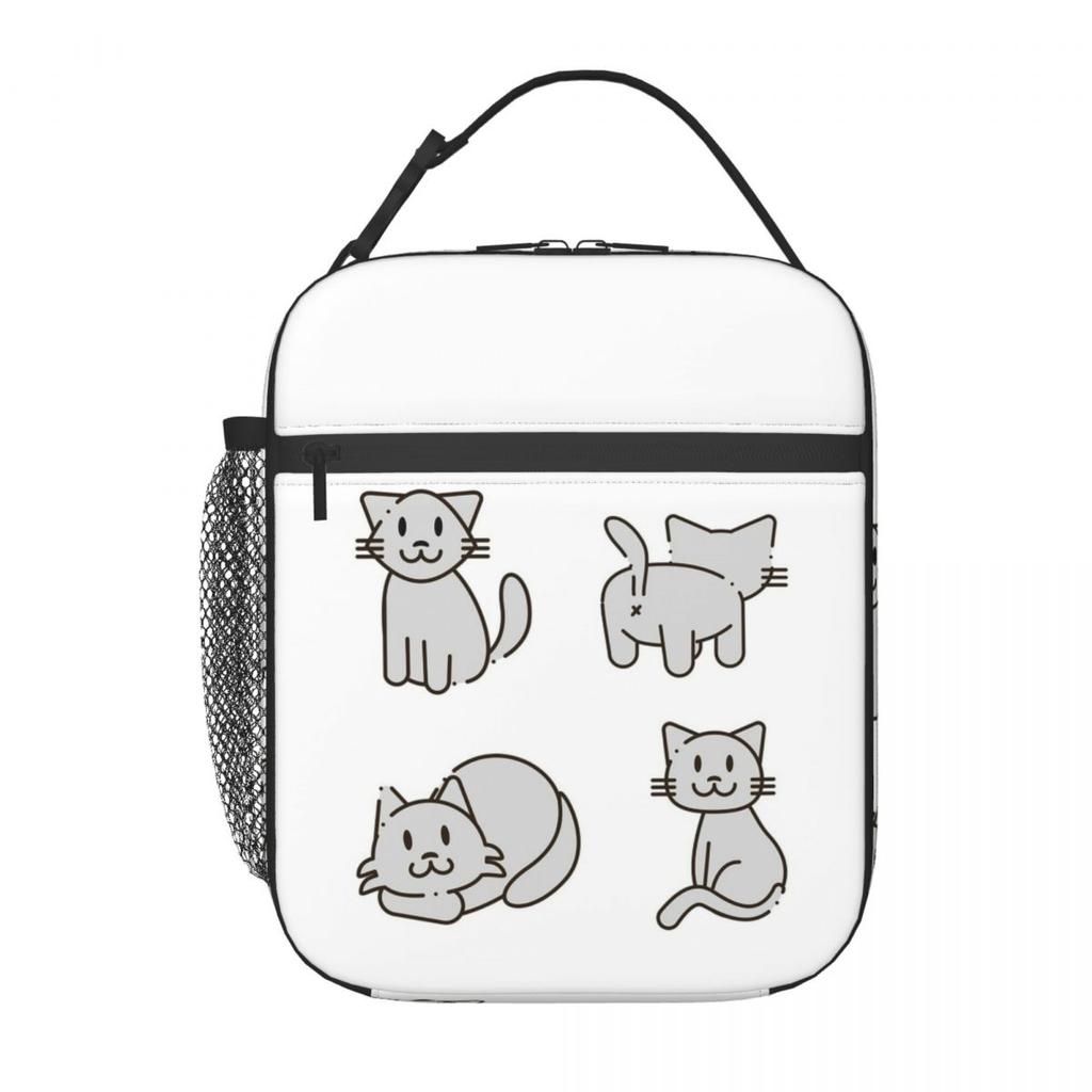 Borsa Termica per Pranzo con Fantasia Gatto Grigio Cartone Animato per Donne Bambini Scatole per Cibo Portatili Pranzo Termico Borsa Tote