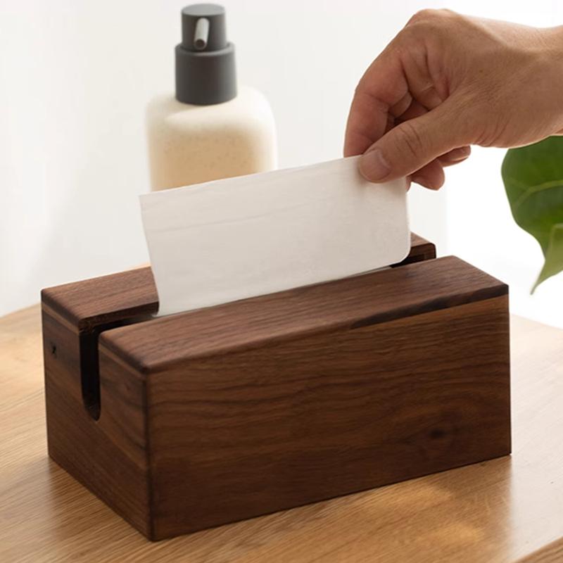 Solid Wood Rectangular Black Walnut Wood  Cover Tissue Box For Home Office Hotel
