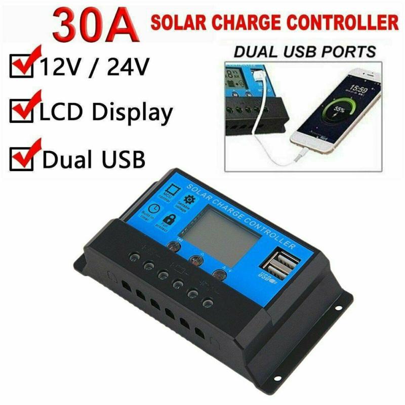 30a Solar Panel Battery Charge Controller 12v/24v Lcd Regulator Automatic Dual Usb