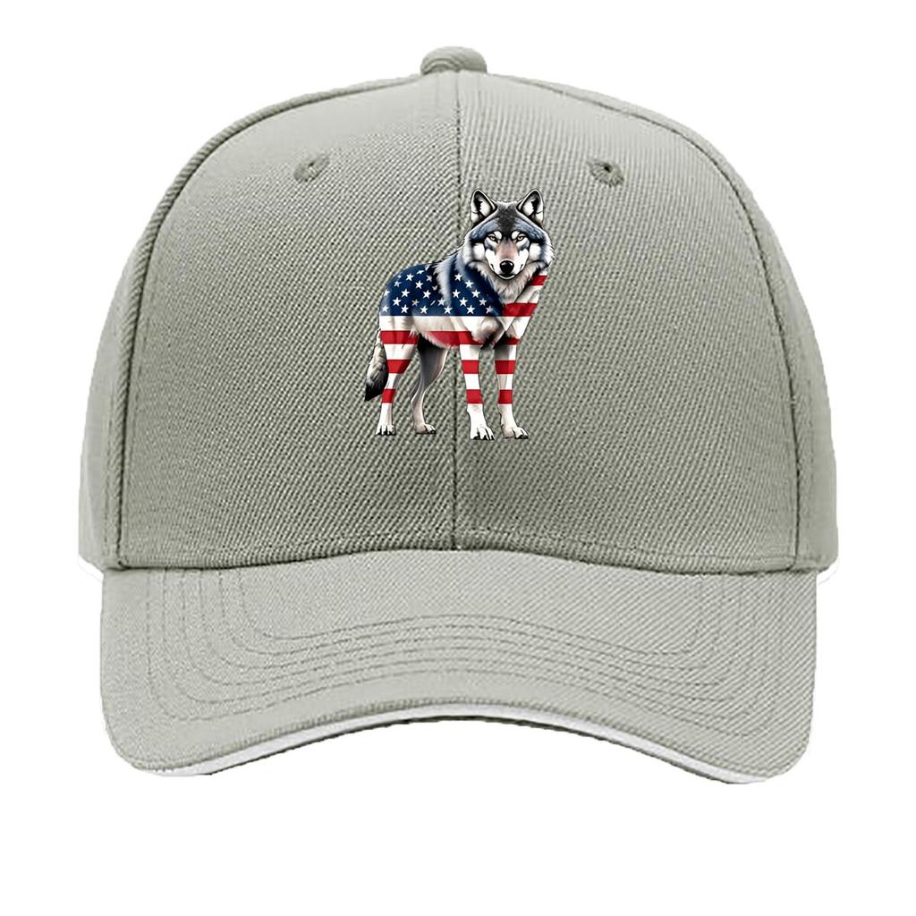 American Flag Wolf Baseball Cap  Lightweight Breathable Fabric Adjustable Snapback Closure Sandwich Baseball Cap