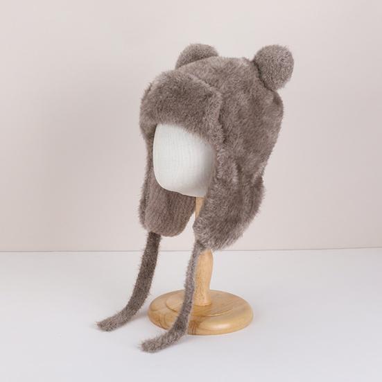 Children Hat with Windproof Rope Cartoon Bear Shape Soft Plush Inner Elastic Warm Hat Boys Girls Winter Headwear