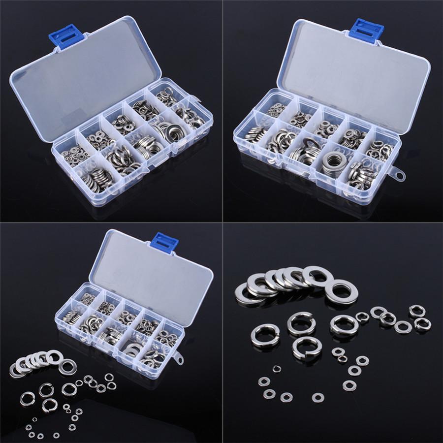 260pcs/set Stainless Steel Washer/Spring Washer Assortment Kit M2.5-M10 For Handware Tools Accessories