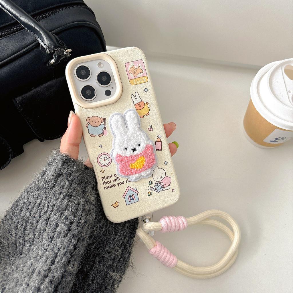 Dla etui na telefon komórkowy IPhone16 Nowy 15promax dla Apple 14 Trójwymiarowy haft ręcznikowy Królik Miffy 13Pro