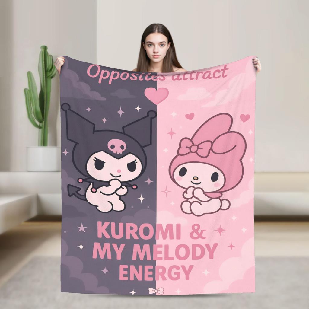 Kuromi Halloween Plaid Blankets Fleece Summer Portable Super Warm Throw Blanket for Home Bedroom Rug Piece