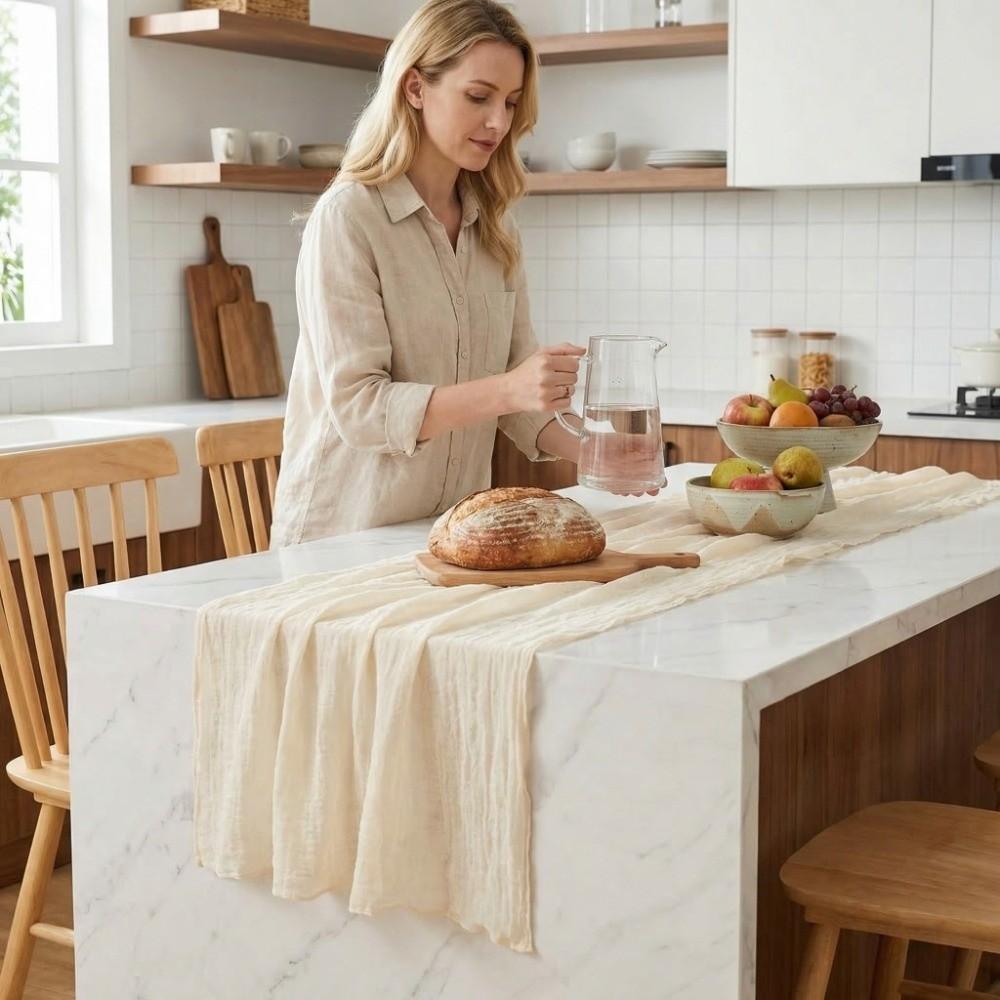 Vintage Table Runners Pleated Fabric Wedding Decoration Cheesecloth Table Setting Dinning Decor