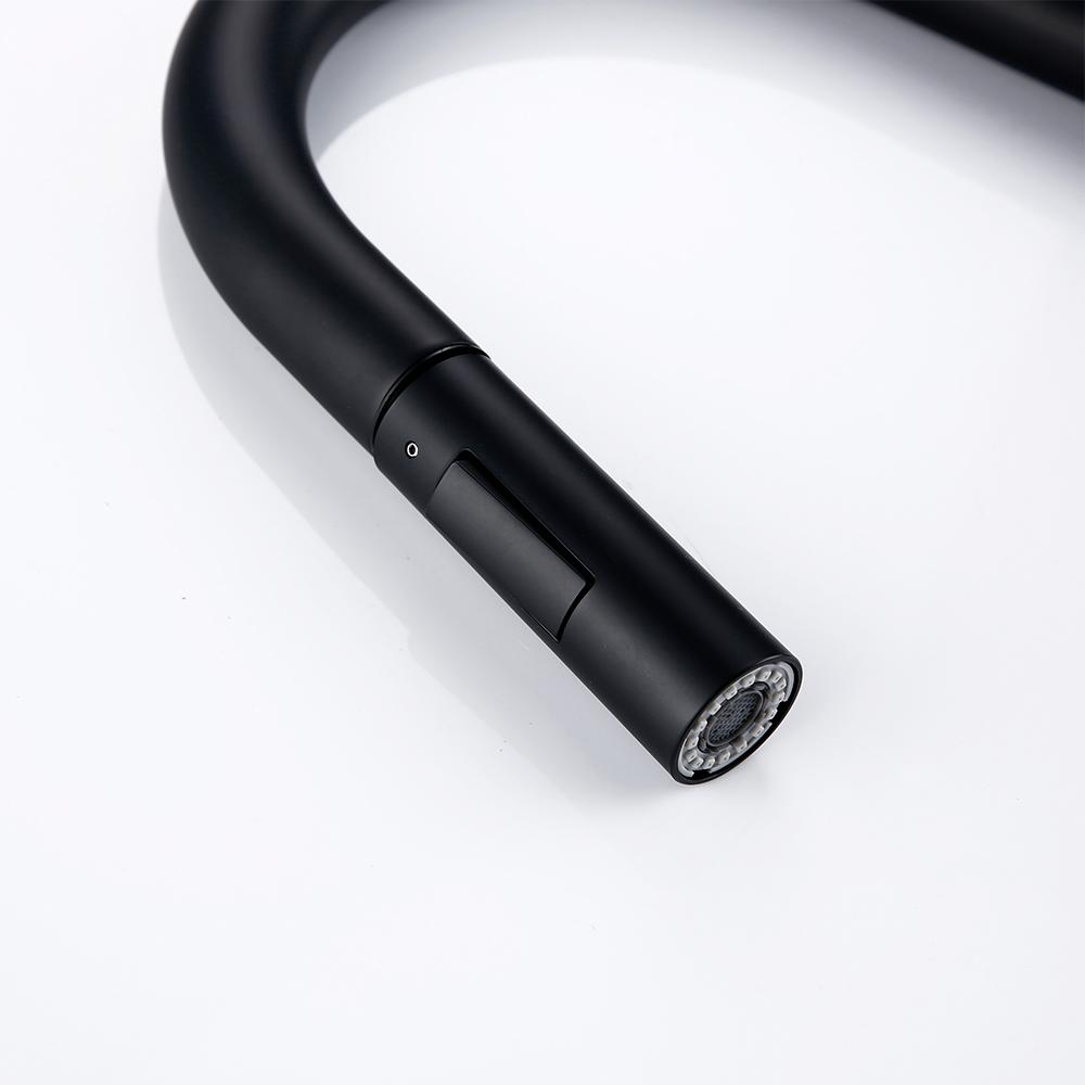 Kitchen Mixer Sink Tap Hot Cold Water Brushed Chrome and Black Stainless Steel 360 Degree Rotation Pull Out Brass Faucet