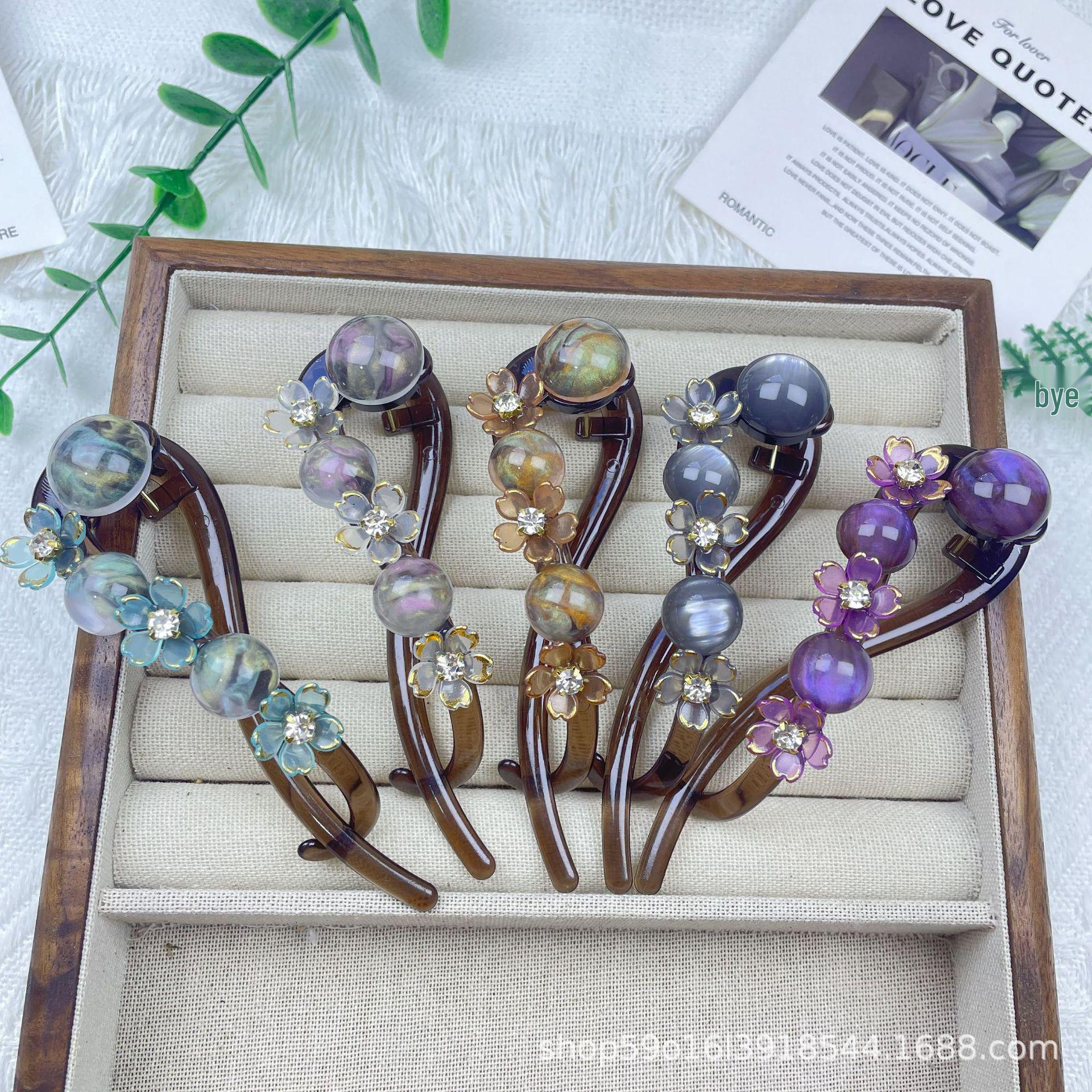 

Элегантная заколка для волос с жемчужной бусиной в виде цветка с пятью лепестками светло-желтого