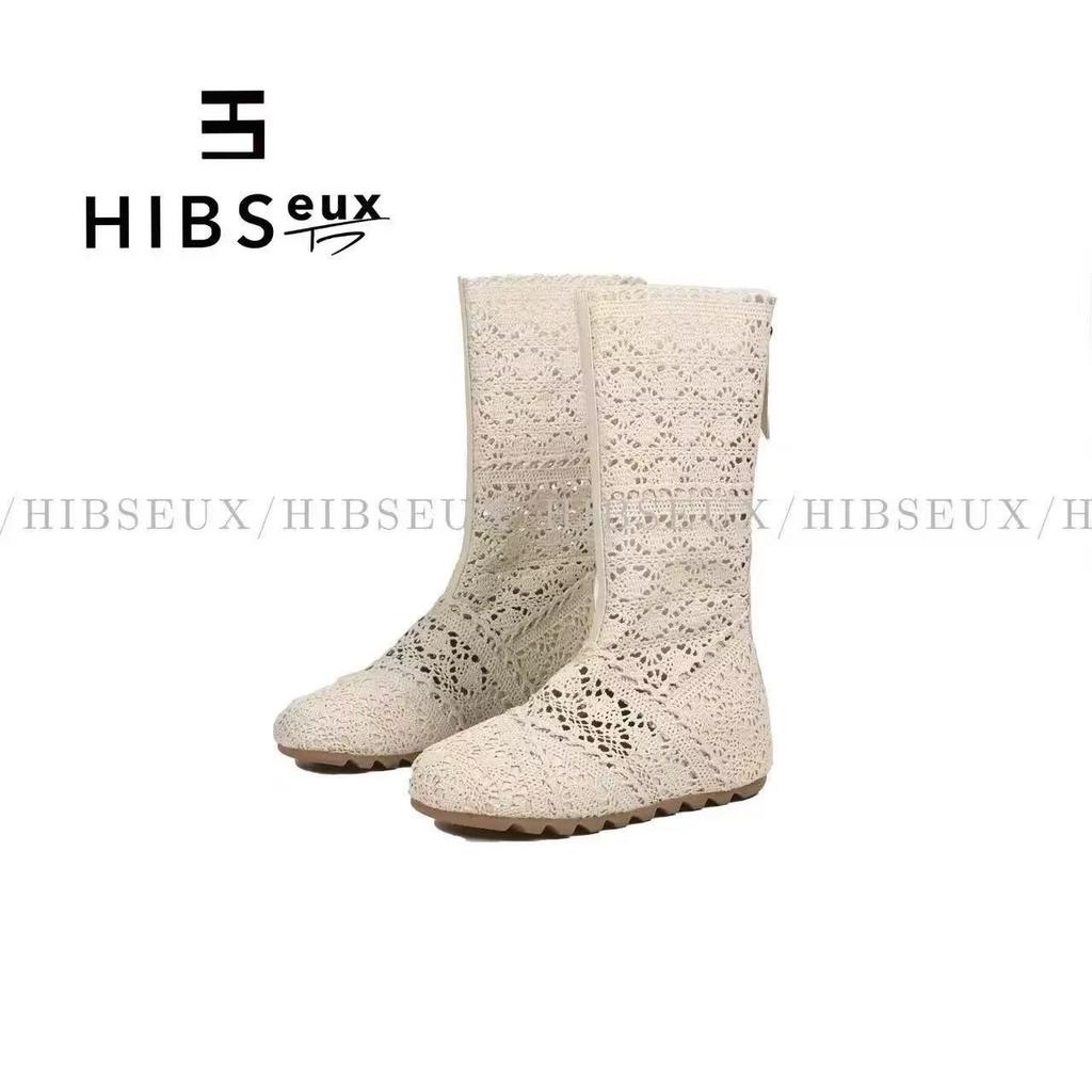 Martin Boots Women's 2025 Summer New Wool Mesh Boots Knitted Hollow Boots Lace Short Hole Boots Flat Single Shoes