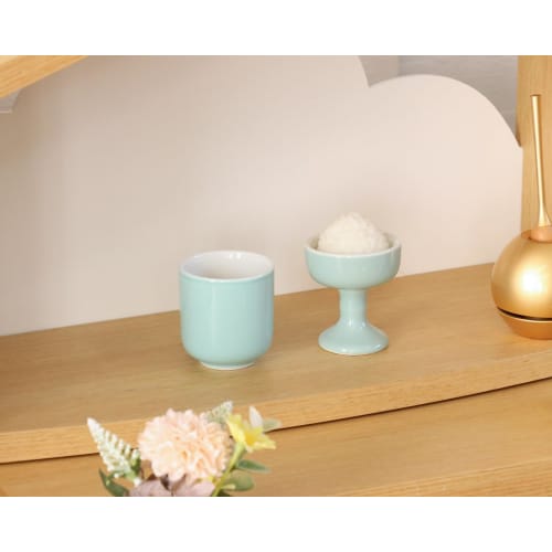 Namukumachan Kobo Set of 2 Medium Buddhist Tea Sets (1.6 inches) - Solid Celadon Buddhist Teacups, Buddhist Rice Bowls, and Teacups