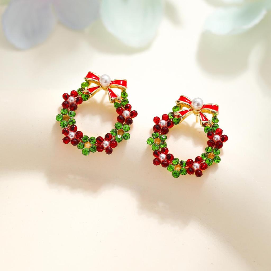 Unique Christmas Wreath Stud Earrings for Women - Festive 2025 New Year Gift