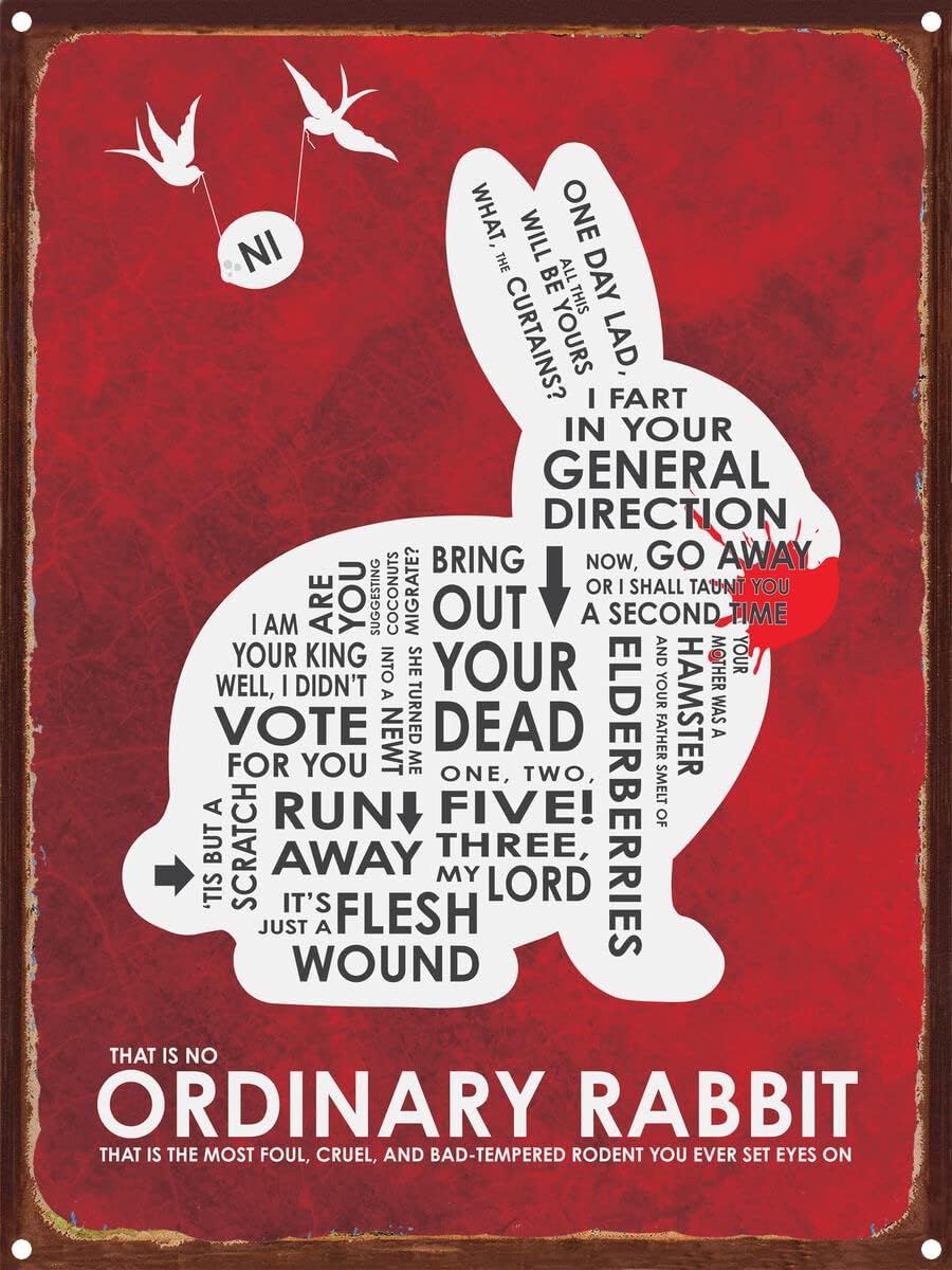 

Monty Python No Ordinary Rabbit Holy Grail Rustic Metal tin sign Art Print from Typography Drawing by Artist Asher Person aluminum 20x30cm