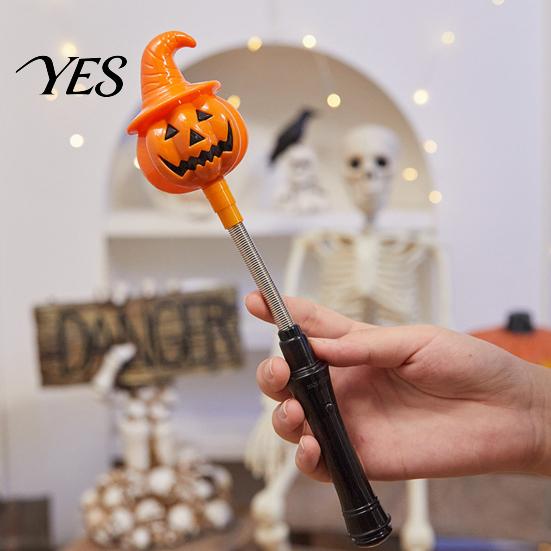 Halloween Party Decoration LED Glow Stick for Kids, Spooky Pumpkin Ghost Flashing Light Lighted Up Rod with Spring Holiday Favors