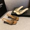 Foreign trade large size French square head cross thin strap high heel cool slippers femininity thin heel open toe Roman sandals outer wear