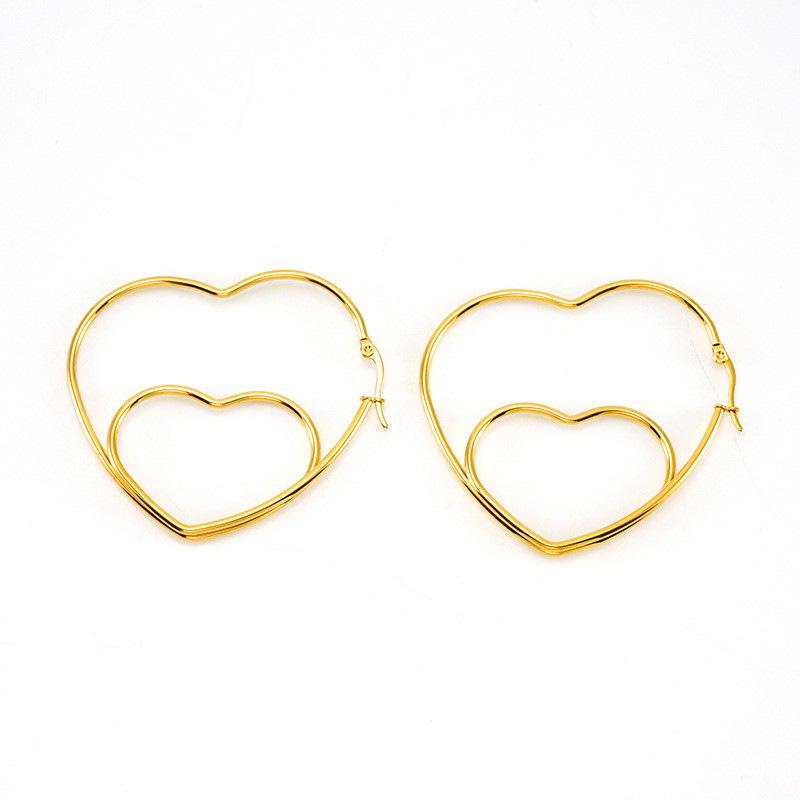 Trendy Double-Layer Heart Design Earrings: European & American Fashion, Versatile & Stylish for Women