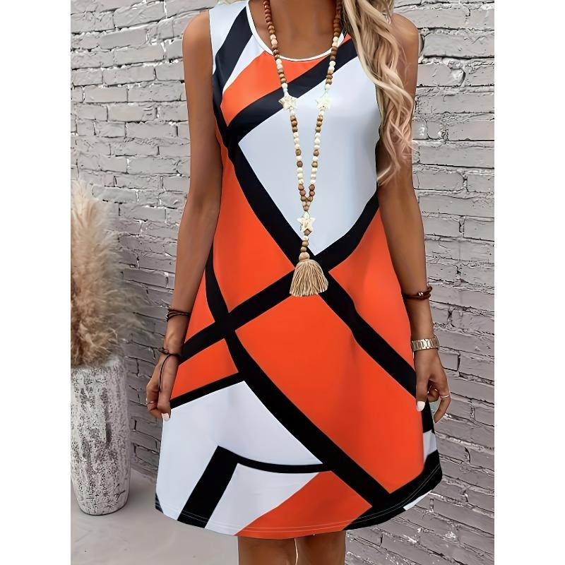 Large Size Women's Dress Fashion 3D Flower Print Vest Casual  Sleeveless Elastic Round Neck Summer Dresses