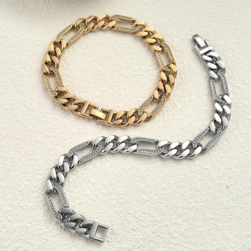 18K Gold Plated Iced Out Cuban Link Bracelet for Men Stainless Steel Hip Hop Luxury Party Fashion Jewelry