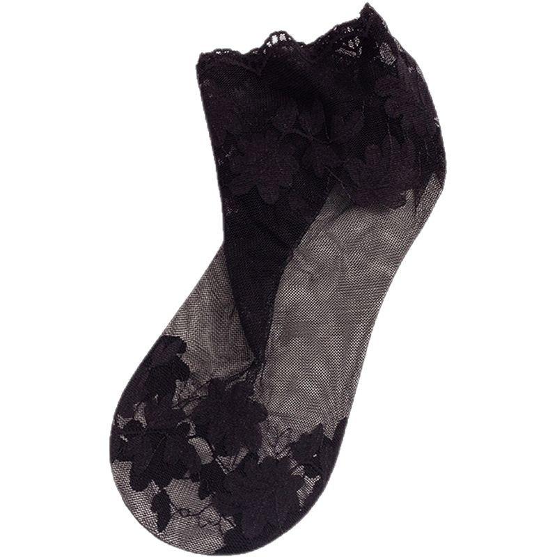 Women's Summer Mesh Lace Trim Short Socks - Breathable and Lightweight Stockings for Ladies and Students