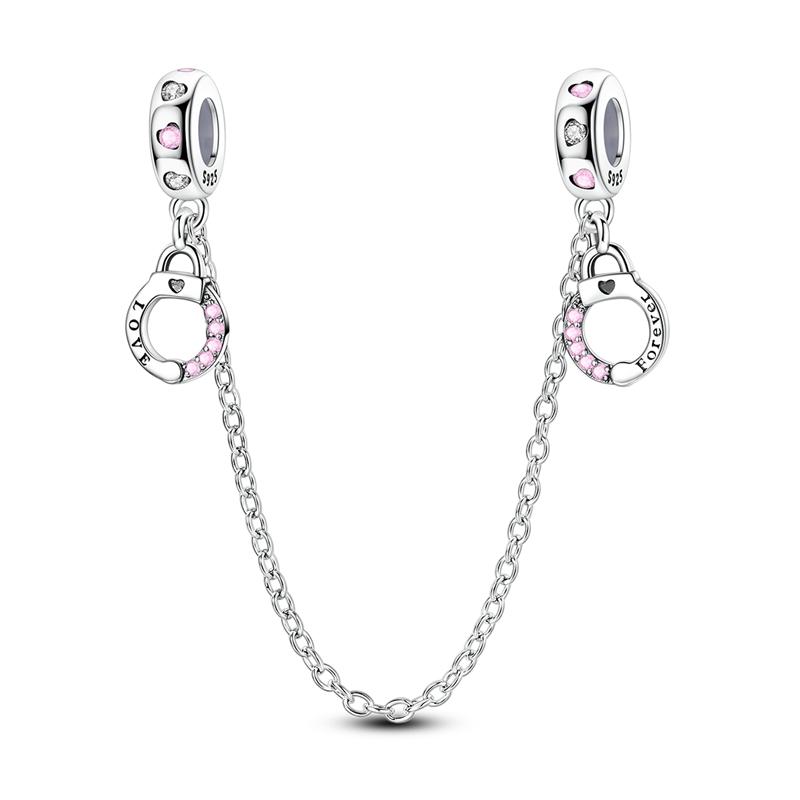 

Copper Love Forever Handcuff Safety Chain Charms Fit Original Bracelet Making Gift For Woman Jewelry Diy