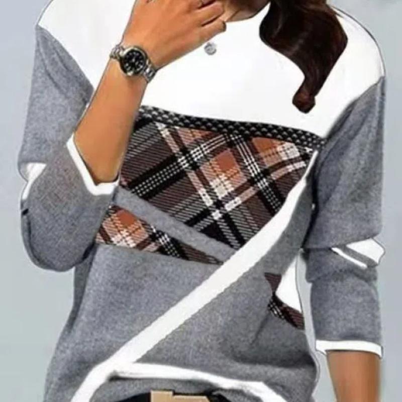 Dámská trička Trička s 3D geometrickým kontrastním potiskem Dámské Volný Dlouhý rukáv Elegantní Harajuku trička s výstřihem do O Dáma Podzim Zima