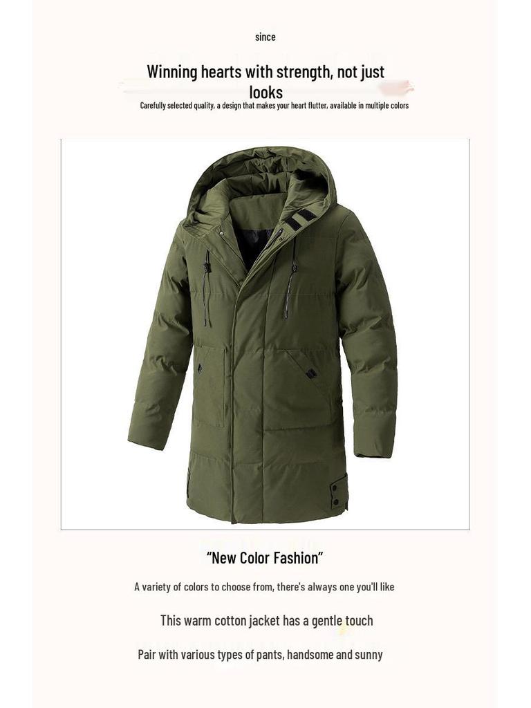 Herren Übergröße Mittellange Kapuzen-Winterjacke - Warmer Baumwollmantel