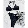 Asymmetrischer Cut-Out-Riemchen-Bikini mit hoher Taille, weiblicher Badeanzug, Damen-Bademode, zweiteiliger Bikini-Set, Badender, Badeanzug