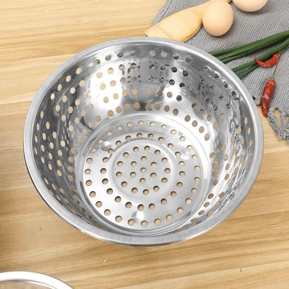 Stainless Steel Grater Basin Round Rice Washing Basin Convenient Filter Net Bowls  Fruit