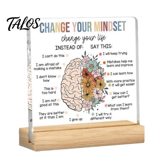 Wooden Base Table Ornament Motivational Mental Health Desktop Decoration, Acrylic Sign with Stand, Inspirational Desk Office Decor, for Therapy