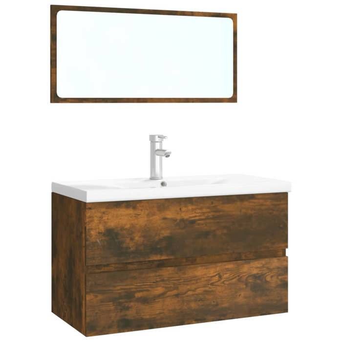 VidaXL Bathroom Furniture Under Sink Cabinet Mirror Washbasin Cabinet Storage Cabinet Interior Smoked Oak Wood 3120351