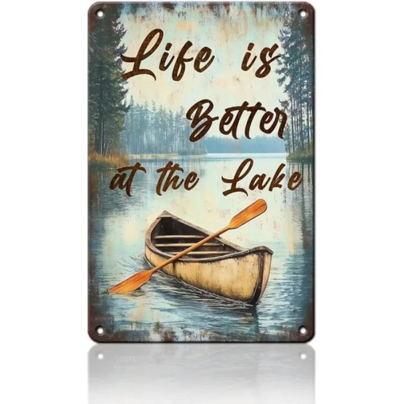 Vintage Lake Life Aluminum Metal Wall Art Rustproof Weatherproof Indoor Outdoor Home Hanging Decor x Inch