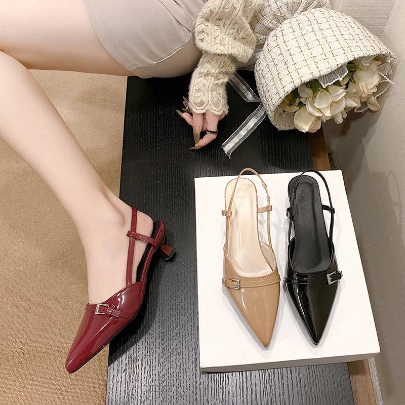 Fashion pointed high heels 2025 summer new high-end patent leather single shoes women wear thin heels bag head sandals tide