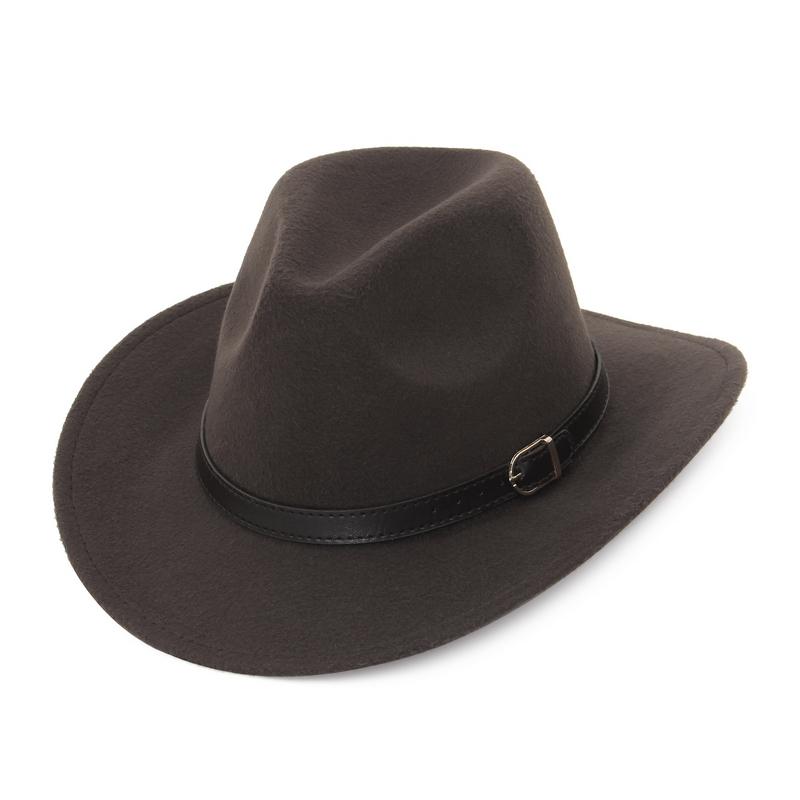 

GEMVIE Western Unisex Wide Brim Gentleman Cowboy Hat Autumn Winter Outdoor Fedora Hats with Belt 56-58cm кавовий