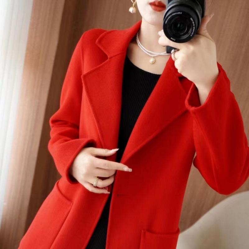 Women's Woolen Cashmere Coat Autumn and Winter Mid-length Woolen Woolen Casual Style Coat