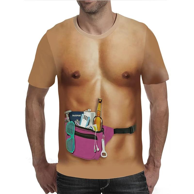 Sexy Body Print T-shirt Funny Street Women Men Funny Pattern T Shirts Fake Muscle Harajuku Fashion Trend Personality Tee Top New