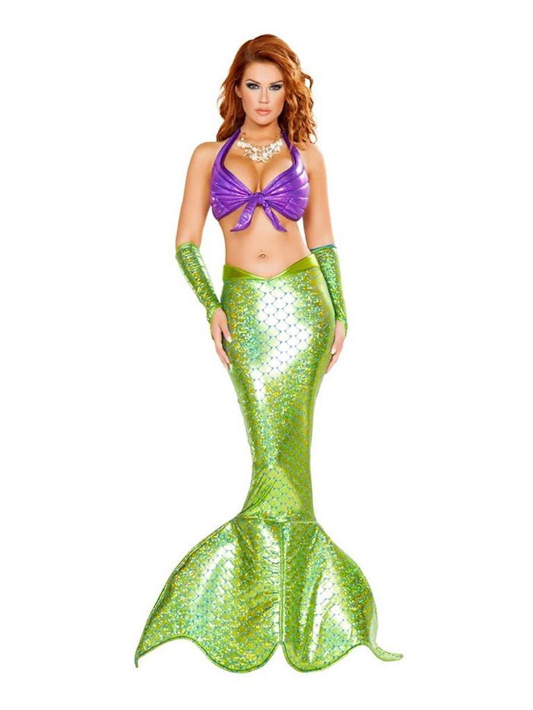 Abito da Sera da Sirenetta Principessa Senza Spalline con Paillettes per Adulti - Costume di Halloween