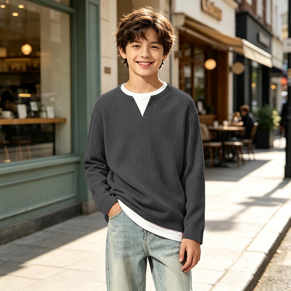 Kids Boys Girls Knit Long Sleeve Layering Color Casual Sweatshirt