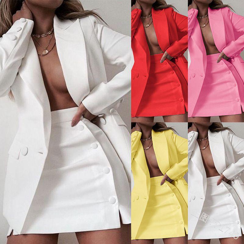 Women's Suit Spring Small Suit Pure Color Two-piece Set Suit + Short Skirt Mid-Length Dress Set Women