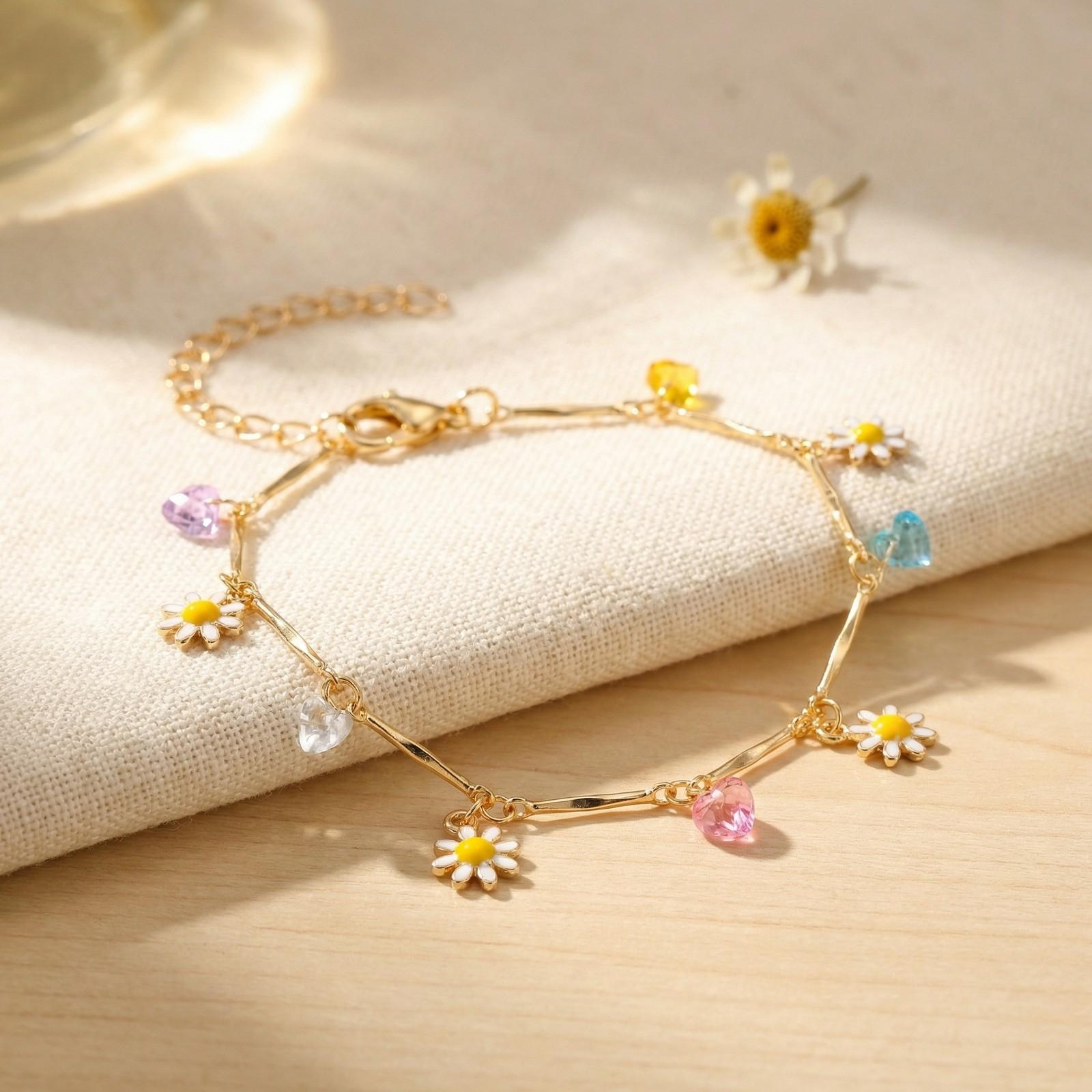 

Chic Colorful Cubic Zirconia Flower Drop Necklace Gold Plated Charms Bracelet for Women Exquisite Trendy Jewelry