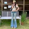 Light blue slightly pulled jeans women's summer new American Spice Girl low-rise elastic and thin versatile bell pants