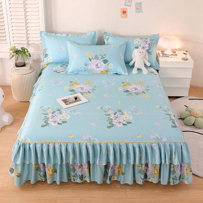 Elegante set di gonne per letto con motivo floreale, coprimaterasso antiscivolo, copriletto morbido e confortevole con volant, set di biancheria da letto per la camera da letto