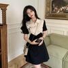 Color Block Polo Neck Slimming Dress with Waist-cinching Zipper and Slit for Women - Summer Collection