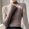 Korean Style Slim Fit Ribbed Knit Sweater - Women's Long Sleeve Half High Collar