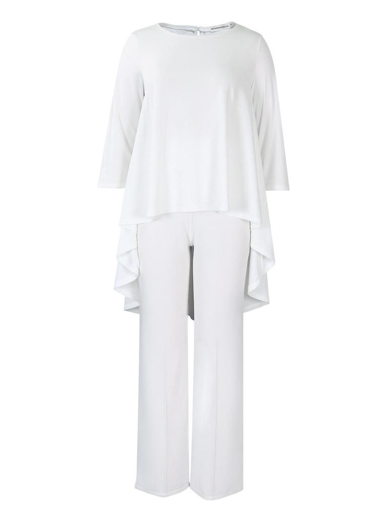 Women's Fashion European & American Style Plus Size Long-Sleeve Top & Wide-Leg Pants Set