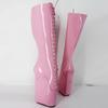 Fashion FHC 18CM Wedges Pony Heel Knee High Boots,Women Fetish Dance Shoes,Men Cosplay Botas,Lace-up,Black,Red,Pink,Blue,Custom Colors