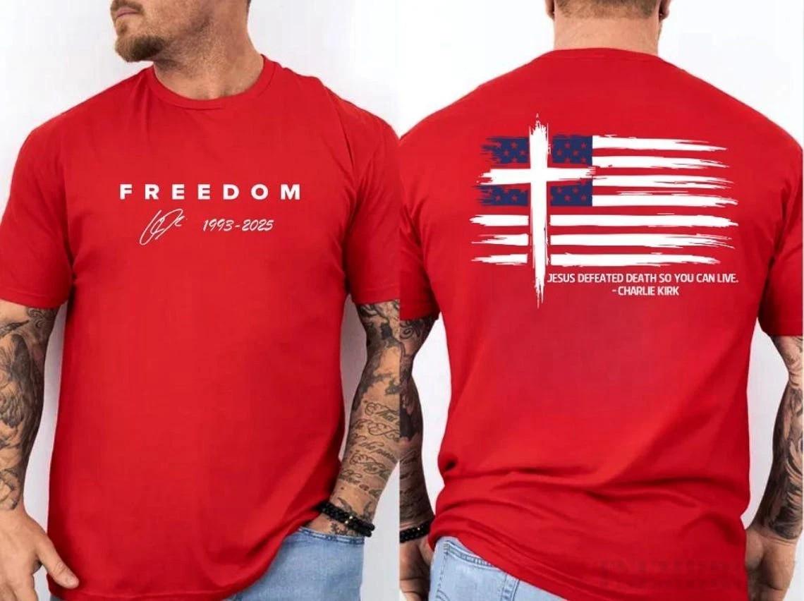 Футболка Charlie Kirk Freedom с надписью Мемориал Иисус Победил Смерть, Чтобы Ты Мог Жить XXXL