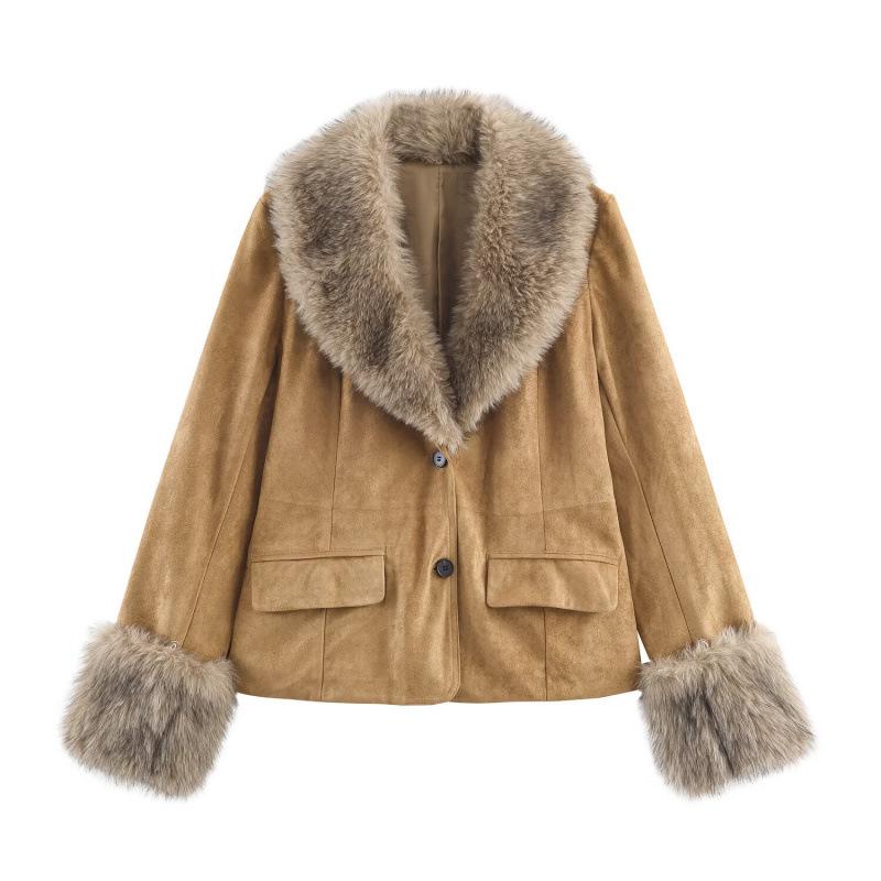 

European & American Women s Faux Fur Suede Jacket - French Style Fashionable Suit Medium верблюжий коричневого